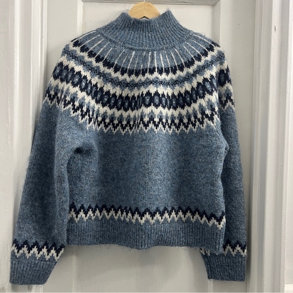 GAP Fair Isle Mockneck Blue Patterned Women's Sweater, Alpaca Wool blend, M - Picture 4 of 6